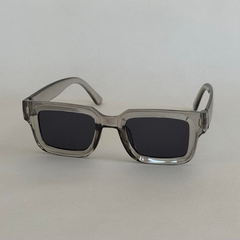 Y2K Grey Square Sunglasses Black Lens Unisex Streetwear UVA UVB